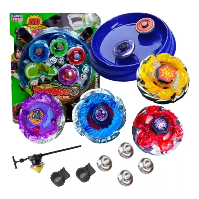 Kit De 4 Beyblade Metal Blay Blade 5d Tornado 2 Com Led