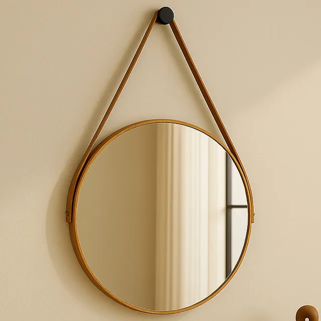 Espelho Redondo 40cm Alça Banheiro Lavabo Sala Quarto Hall Caramelo