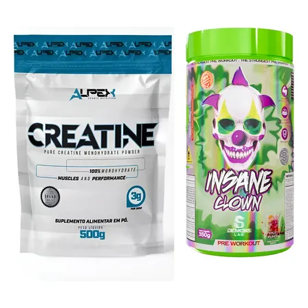 Kit Creatina Alpex 100% 500g + Insane Clown 350g Demons Lab
