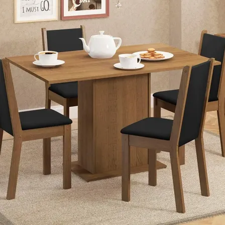 Sala De Jantar Madesa Talita Mesa Tampo Madeira 4 Cadeiras Cor Rustic/Preto/Sintético Preto Desenho do tecido das cadeiras Liso