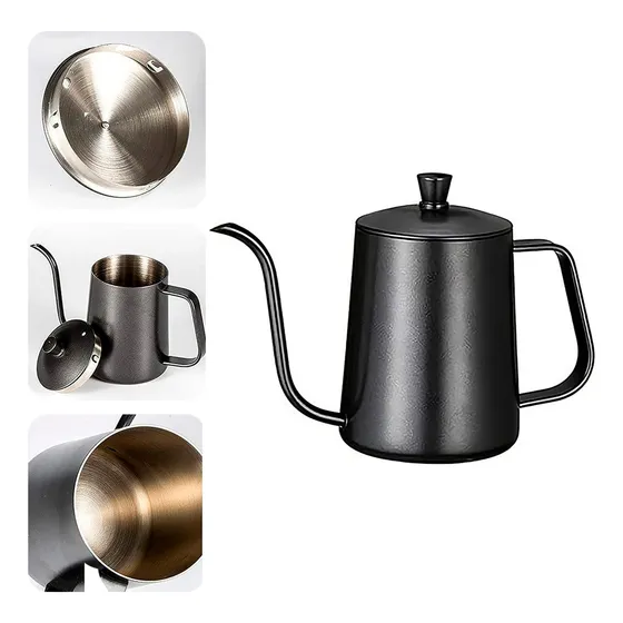 Tetera Cuello Cisne Hervidor De Agua Acero Inoxidable 600ml Color Negro