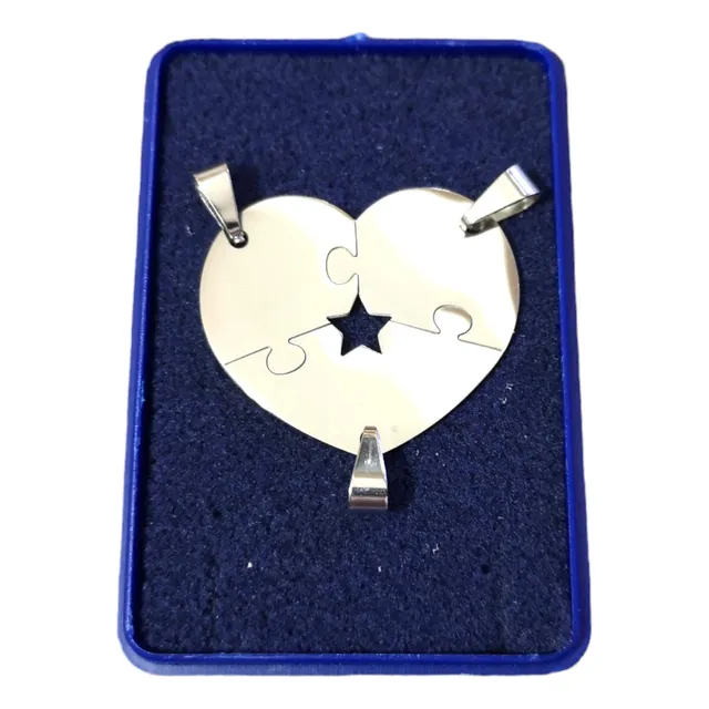 Dije Pluzzle Corazon Estrella X3 Partes Acero Quir C/cadenas