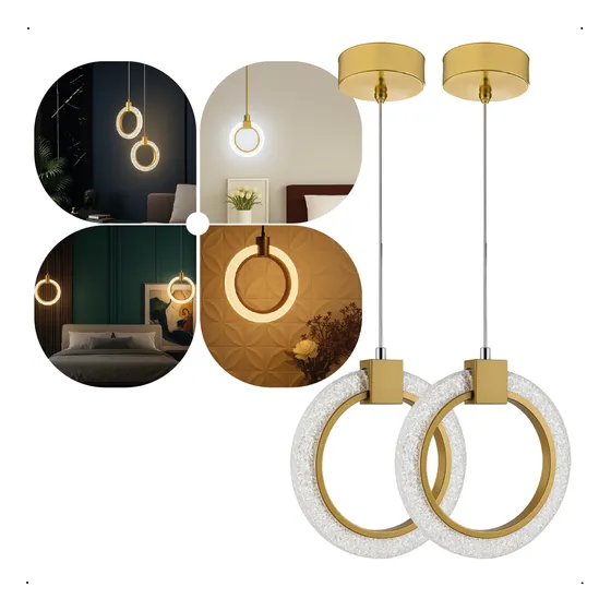 Kit 2 Luminária Pendente Arco Redondo Cristal Led 3 Luz