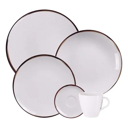 Aparelho De Jantar Canyon Em Porcelana Decorada 20 Peças Tramontina Off-white/branco/bege/marrom Filete