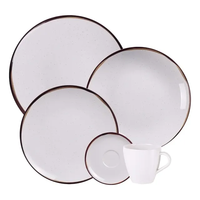 Aparelho De Jantar Canyon Em Porcelana Decorada 20 Peças Tramontina Off-white/branco/bege/marrom Filete