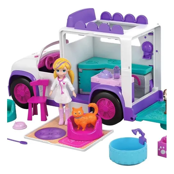 Playset Polly Pocket Hospital Móvil De Animalitos Ub