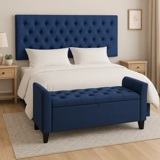 Painel Cabeceira Casal Com Recamier Baú 130cm Kit Quarto