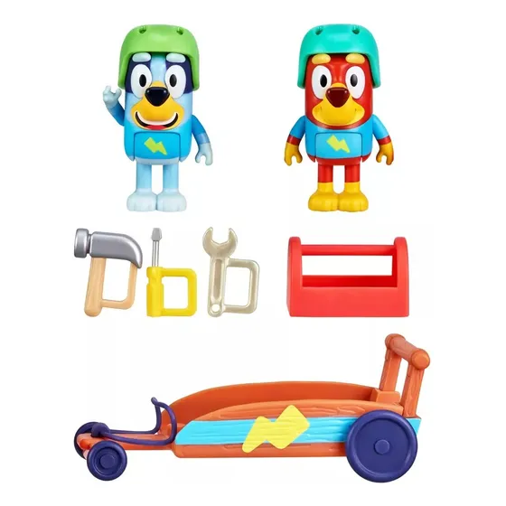 Paquete Figuras De Bluey Y Rusty Go Kart Moose