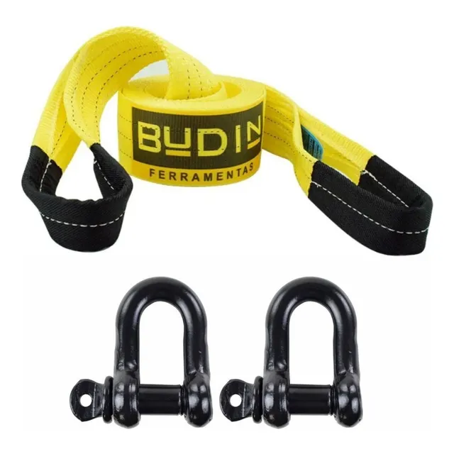 Cinta Fita Para Reboque E Arraste Budin - 20 Toneladas - 6 Metros - Com Duas Manilha 3/4 - Para Puxar Carros, Veículos Off-road, Caminhonetes, Tratores, Caminhões E Máquinas Pesadas Cabo De Reboque