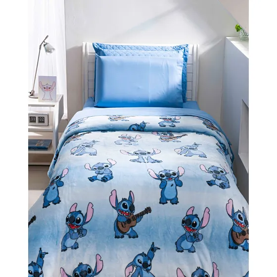 Andreza Enxovais Manta Disney Stitch solteiro infantil cor azul