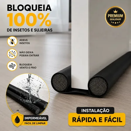 Protetor Veda Porta 80cm Ajustável Dupla Vedação Contra Poeira Insetos Água Vento Luz Odores Isolamento Térmico Acústico Para Piso Carpete Madeira Preto Verittas