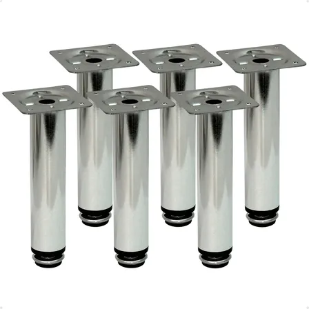 Kit 6 Un Pé Para Móveis Redondo Aço Cromado 20cm Regulável