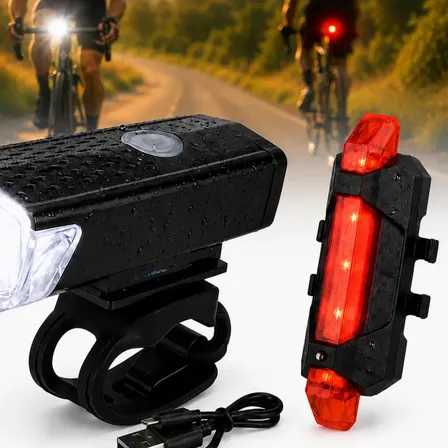 Kit Farol e Lanterna Premium Para Bicicleta Potente Recarregável Led Bike Ciclismo USB 400 Lúmens À Prova D'Água Blackbom