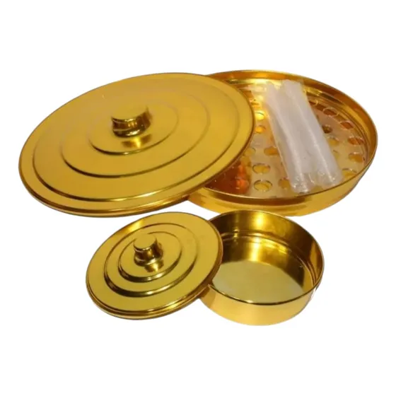 Kit Santa Ceia Com 1 Bandeja 34 Cálices 1 De Pão Douradas