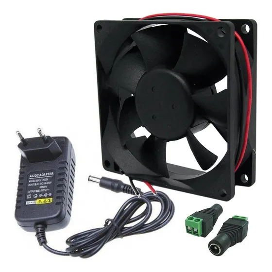 Micro Ventilador Cooler Ventoinha 80x80x25 12v + Fonte
