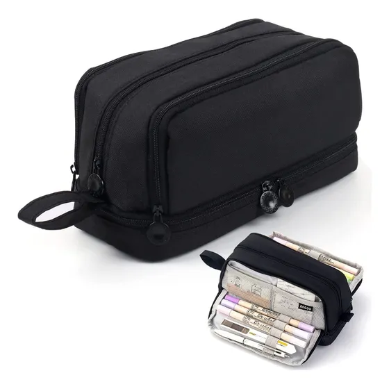 Lapicera 4 Capa De Gran Capacidad Estuche Organizador Sun Shine Color Negro
