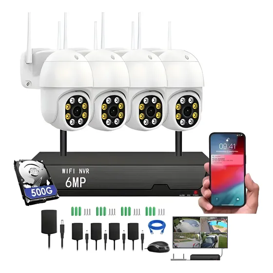 Kit Cámara De Seguridad Wifi 4/8ch 5mp  Nvr Wifi 4/8 Cámaras 4 Cámaras+500gb