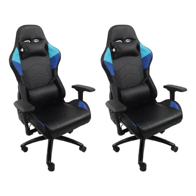 Set 2 Silla Gamer Luz Rgb Gaming Ergonomica Azul Material Del Tapizado Cuero Sintético