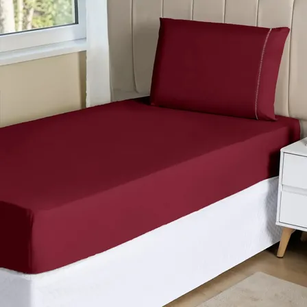 Jogo De Lençol Solteiro 2 Peças Micropercal 400 Fios Com Elástico 1 Lençol 1 Fronha Cama Padrão Box Toque Macio Antialérgico Enxoval Cor Marsala