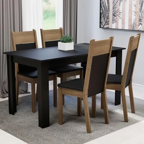 Mesa de comedor Madesa Havana de madera con 4 sillas Color Negro/Marrón