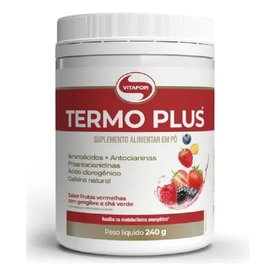 Termoplus 240g Vitafor Termogenico + Cafeína + Zinco + Cromo Sabor Frutas Vermelhas Com Gengibre e Chá Verde