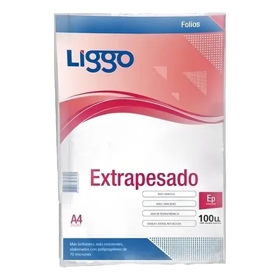Folios A4 Liggo Cristal Borde Blanco Polip.70 Mic Paq.x100