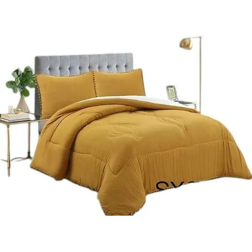 Cobertor Nordico De Invierno 2 Plazas Con Flecos-pompones Mostaza Pompones