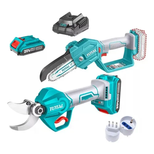 Kit Motosierra + Tijera De Podar Jardin 20v Total Tosli23012 Color Turquesa