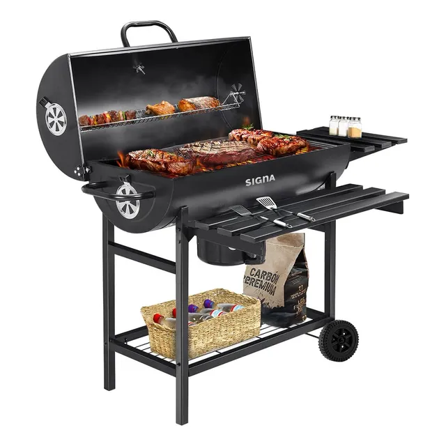 Parrilla Asador De Carbón Tipo Barril Con Ruedas Acero Inox