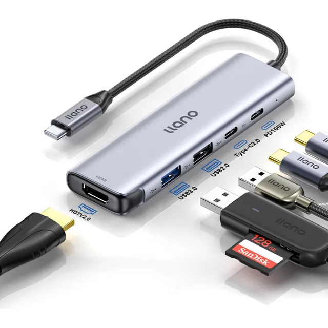 Llano Adaptador Hub Tipo C 5 En 1 Ethernet Hdmi 4k Usb 3.0