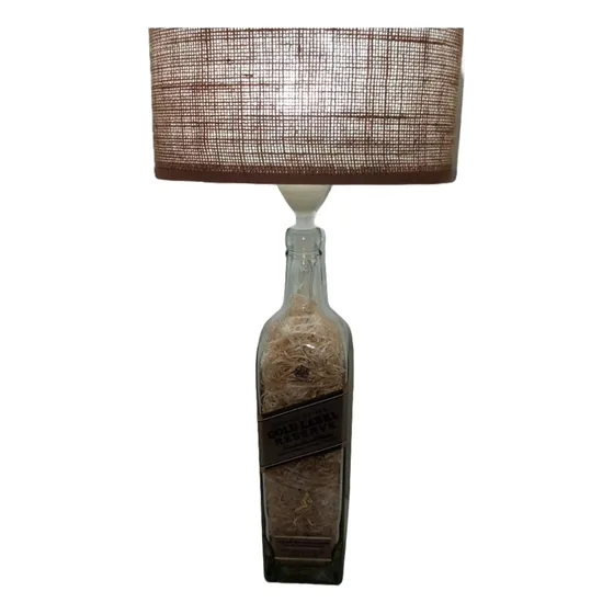 Luminaria Veladora Artesanal Hecha De Botella Reciclada Dorado Oscuro Y Transparente Arpillera