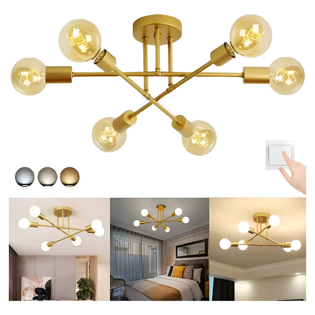 Lustre Luminária Teto Moderno Para Sala De Jantar 6 Lâmpadas