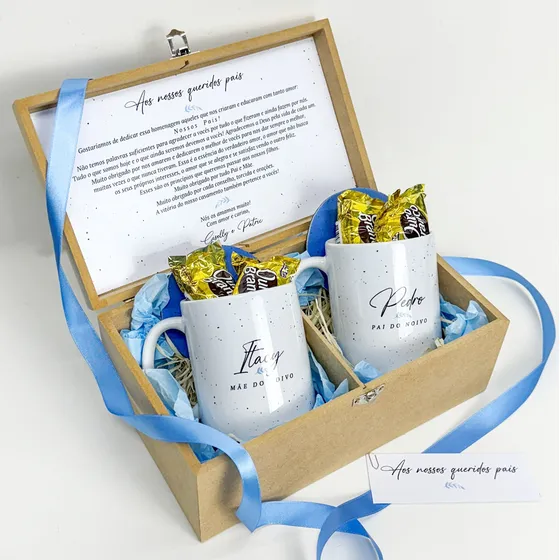 Canecas Convite Padrinhos Casamento Caixa Mdf Azul Serenety