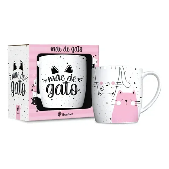 Caneca Cafe Porcelana Urban 300ml Mae De Gato Cor Branco Brasfoot Presentes