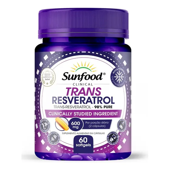 Trans Resveratrol 98% Puro 60 Capsulas 600mg Sunfood Sabor Sin Sabor