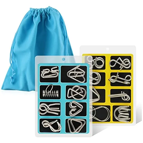 Coogam Metal Alambre Rompecabezas Conjunto De 16 Con Wtwq7