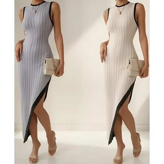 Vestido Para Dama Combinado Tela Acanalada