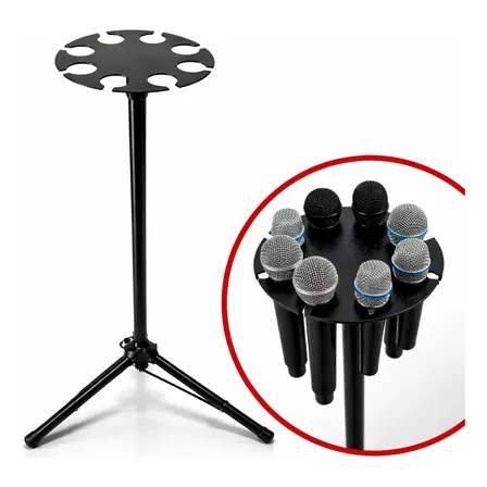 Pedestal De Microfone Descanso P/8mic De Ferro Universal Preto