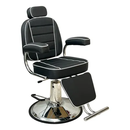 Poltrona Cadeira Barbeiro Reclinável Valentina Luxo Profissi Preto Acetinado Dt Branco Reclinável Redonda