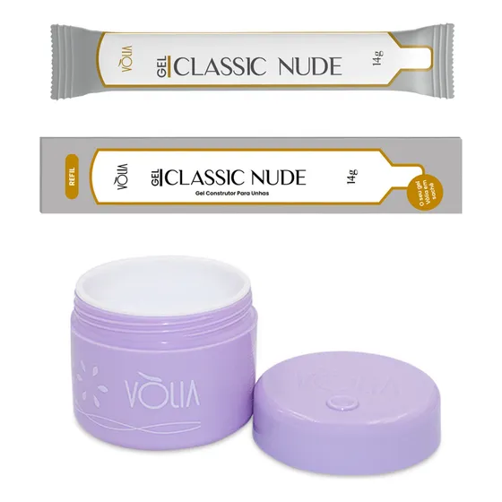 Gel Construtor Sachê Refil 14g + Pote Eco Reutilizável Vòlia Cor Classic Nude