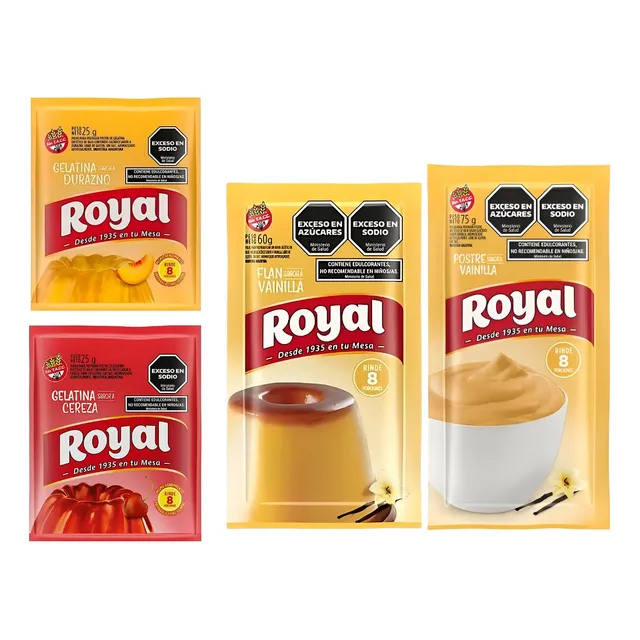 Postre Gelatina Flan Royal Para Preparar Pack X4 Unidades