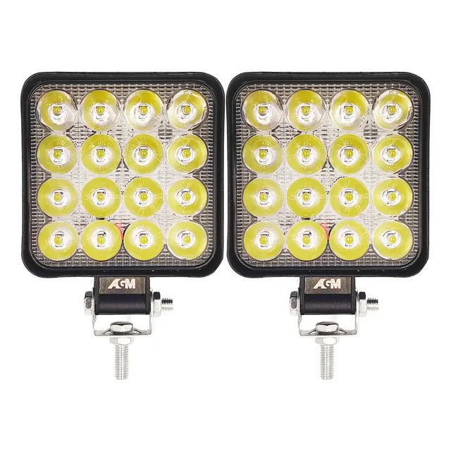 Kit 2 Mini Farol Milha Quadrado 16 Led 48w Universal 12v 24v