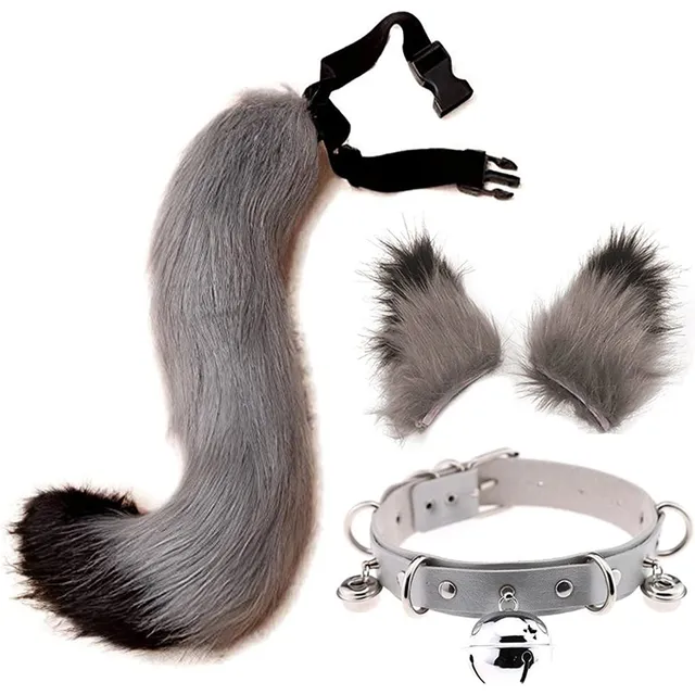 Orejas De Gato Peludas Y Cola De Zorro Lobo Disfraz Cosplay