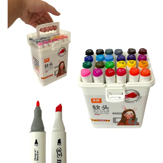 Maleta De Canetinhas Lettering Dual Profissional 24 Cores