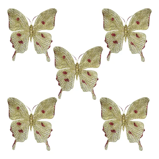 Enfeite Borboleta 20cm Kit 5un Com Glitter Varias Cores