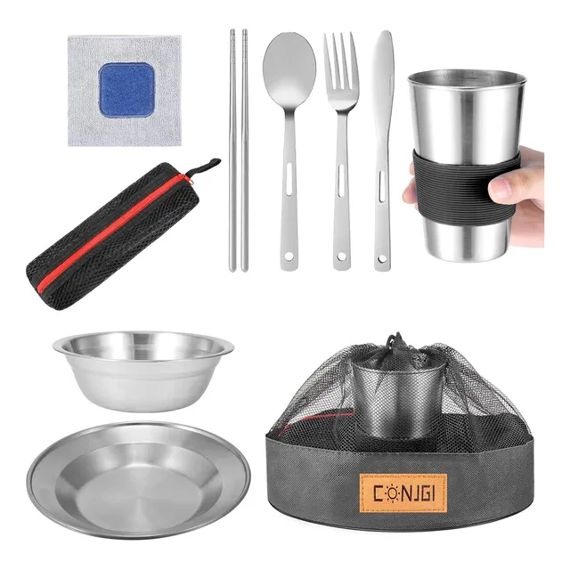 Conjunto De Platos Para Acampar 1-2 Personas En Bolsa De Mal