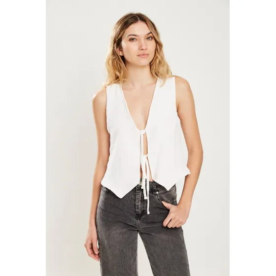 Chaleco Corto De Algodón Texturado Off White Koxis Mujer
