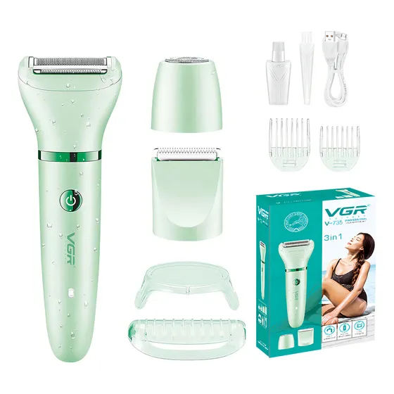 Afeitadora Eléctrica Mujer Trimmer 3en1 Vgr V-735 Usb Ipx7 Color Verde