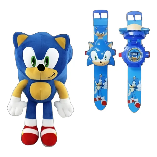 Set Reloj Con 24 Proyecciones Sonic Y Amigos Y Peluche Sonic