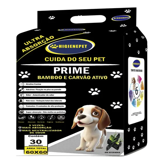 Tapete Higiênico Higienepet P/ Cães 60x60cm 30 Unidades Carvão Bamboo